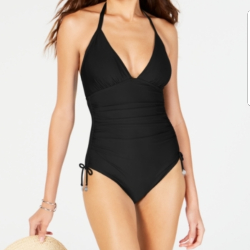 DKNY HALTER ADJUSTABLE SIDES ONE PIECE SWIM